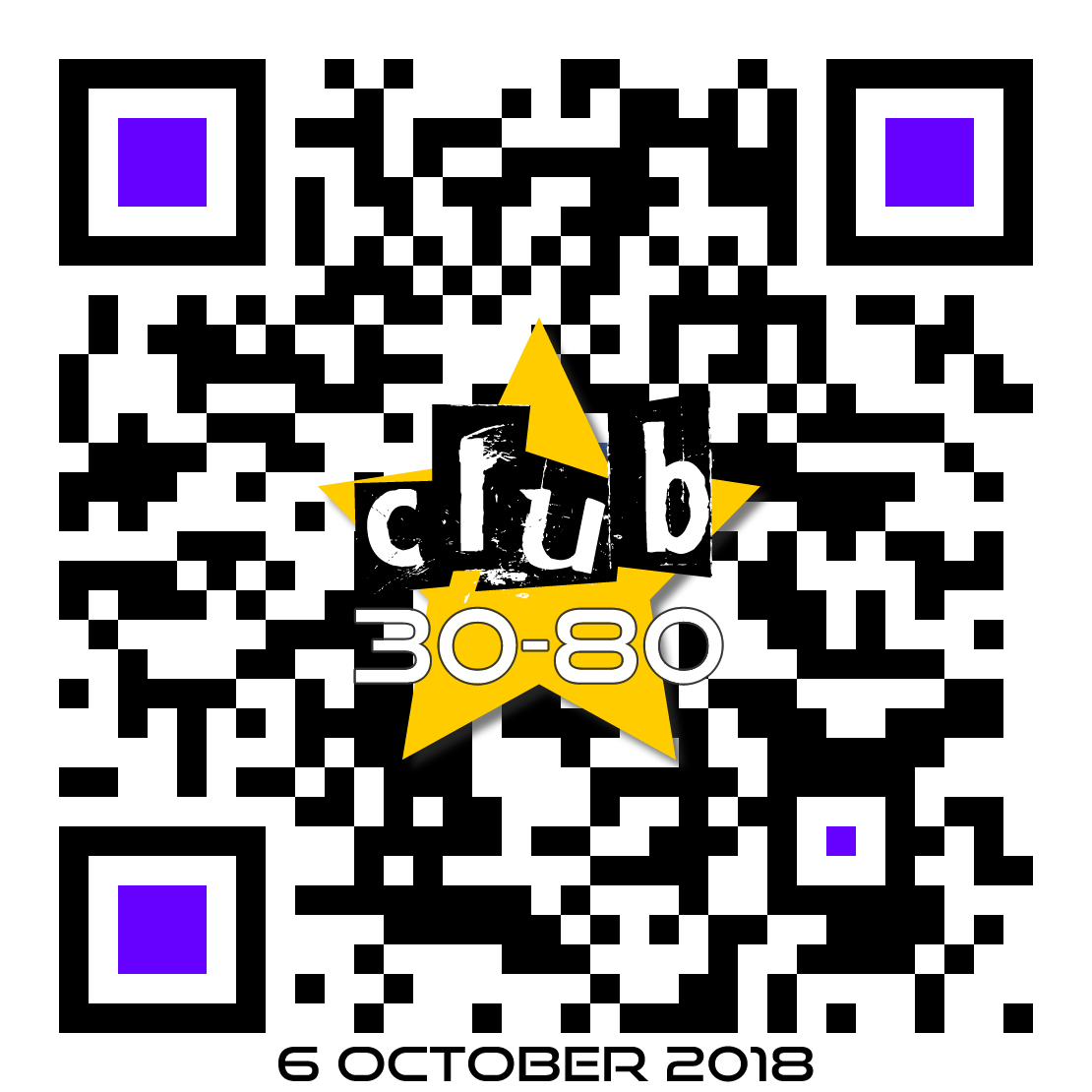 QR code for the Club 30-80 Autumn 2018 event page on Facebook