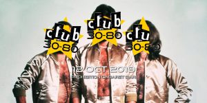 The Bee Gees with Club 30-80 logos as faces
